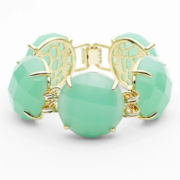 Kendra Scott Cassie Bracelet Chalcedony Chunky Statement Gold Seafoam Green - Picture 1 of 15